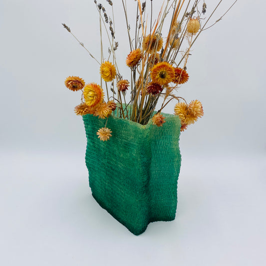 Vintage “Paper Bag Vase” Green Resin Italy 1980s