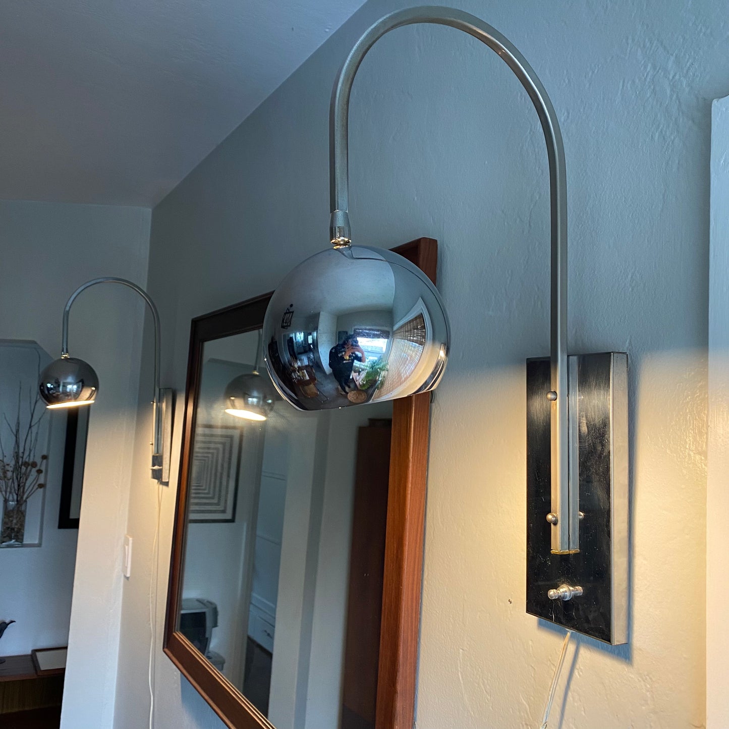 MCM Italian Chrome Ball Wall Lamps PAIR OF TWO