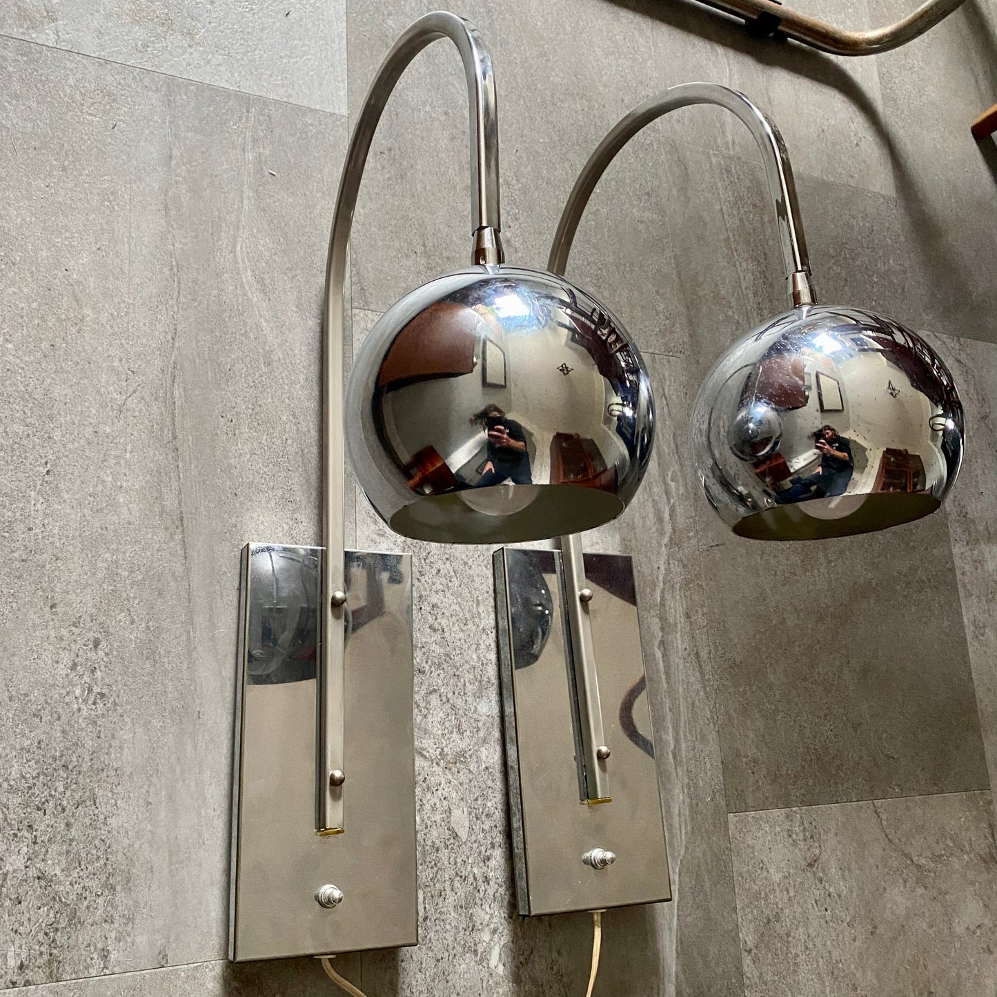 MCM Italian Chrome Ball Wall Lamps PAIR OF TWO