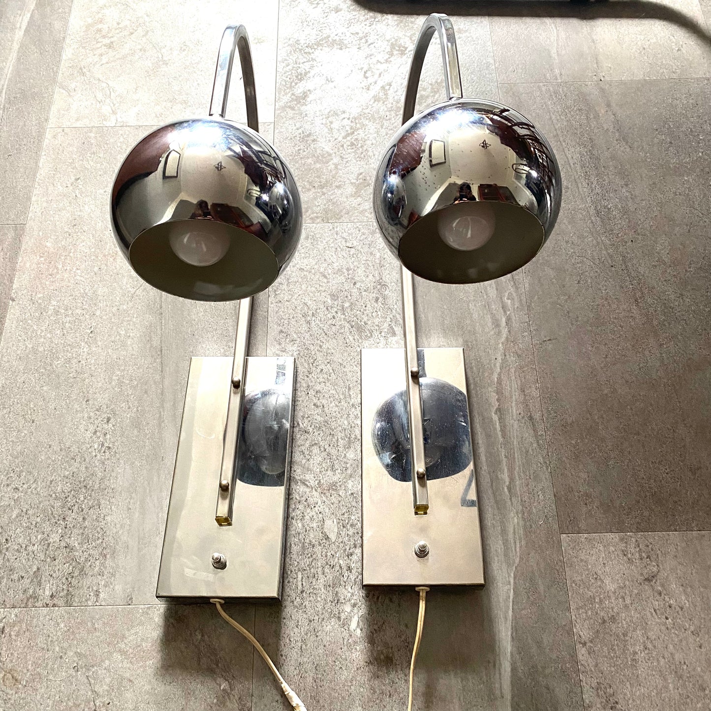 MCM Italian Chrome Ball Wall Lamps PAIR OF TWO