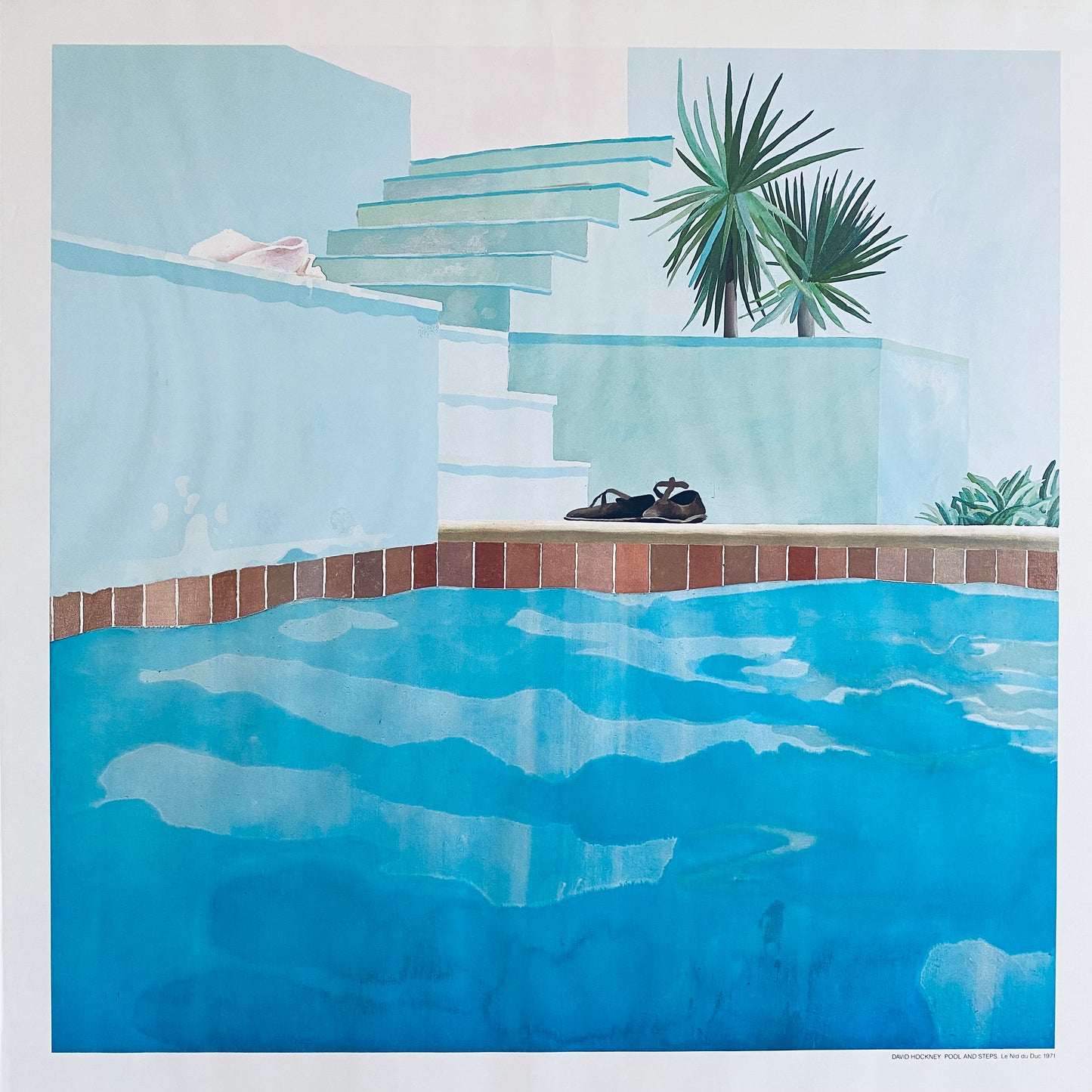 David Hockney Vintage 1976 Lithograph Print Framed Pop Art Denmark Exhibition Poster " Pool & Steps. Le Nid Du Duc " 1971