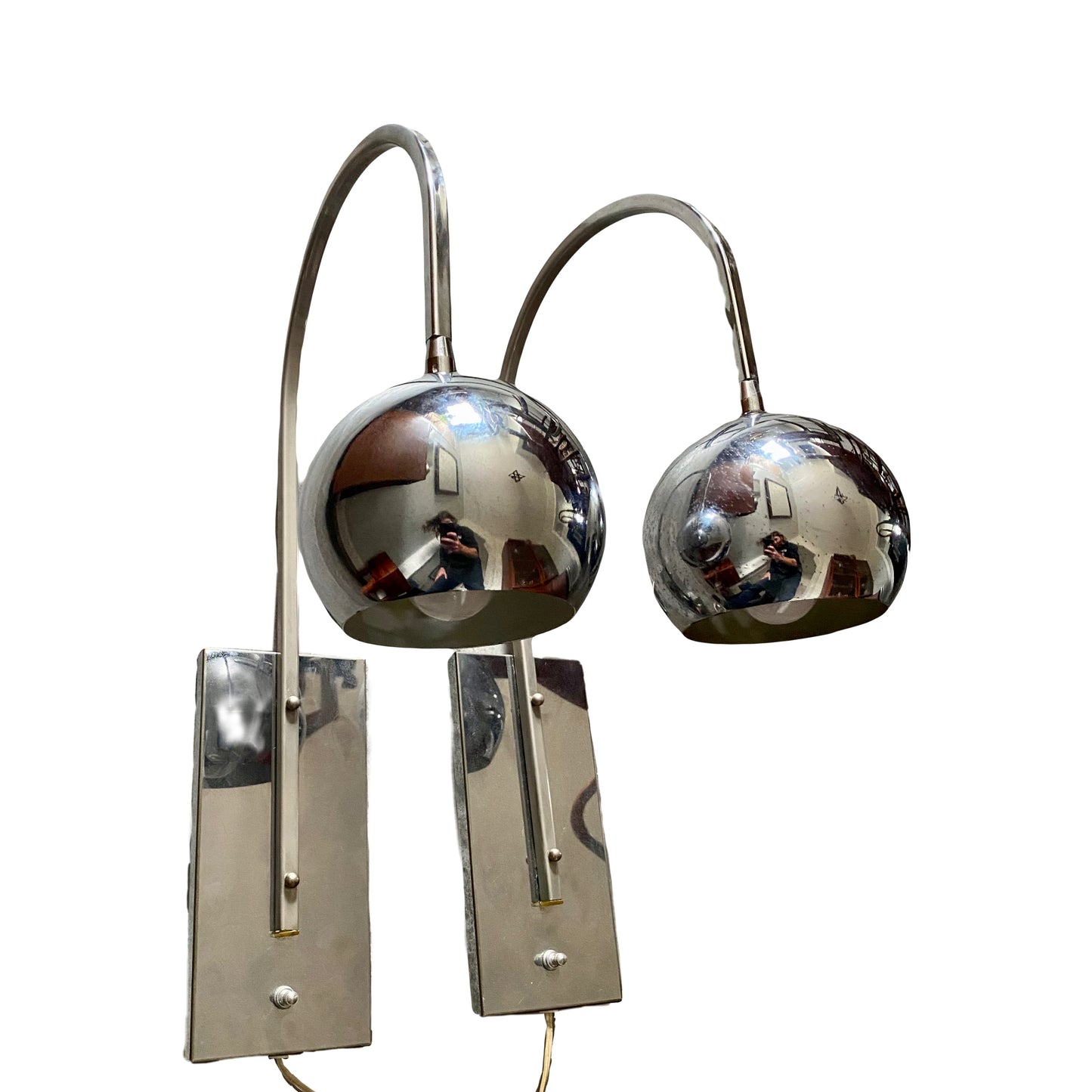 MCM Italian Chrome Ball Wall Lamps PAIR OF TWO